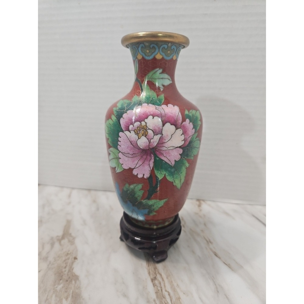 Cloisonne Enamel Flower design Chinese Flower Vase On Pedestal